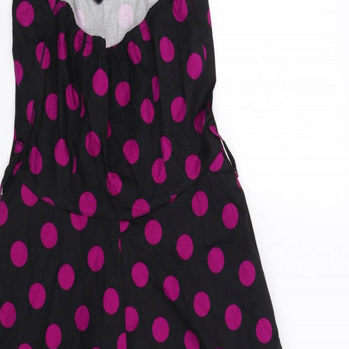 Hearts & Roses Womens Black Polka Dot Cotton Fit & Flare Size 12 Sweetheart Zip