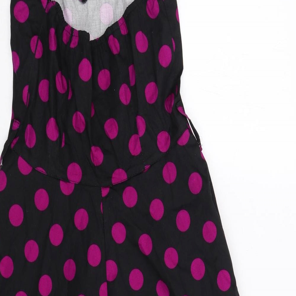 Hearts & Roses Womens Black Polka Dot Cotton Fit & Flare Size 12 Sweetheart Zip