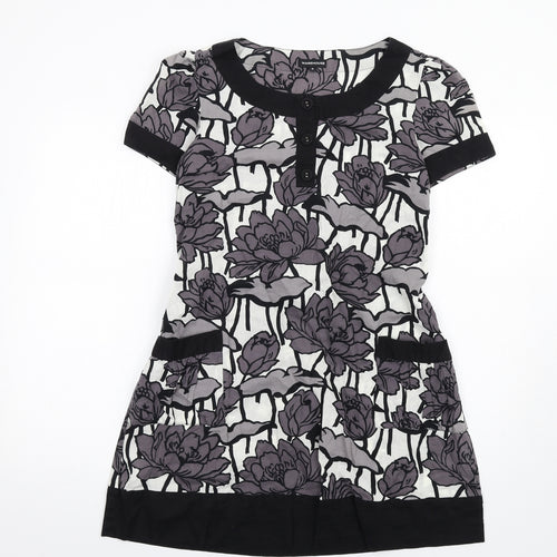 Warehouse Womens Grey Floral Cotton A-Line Size 10 Scoop Neck Pullover