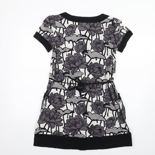 Warehouse Womens Grey Floral Cotton A-Line Size 10 Scoop Neck Pullover