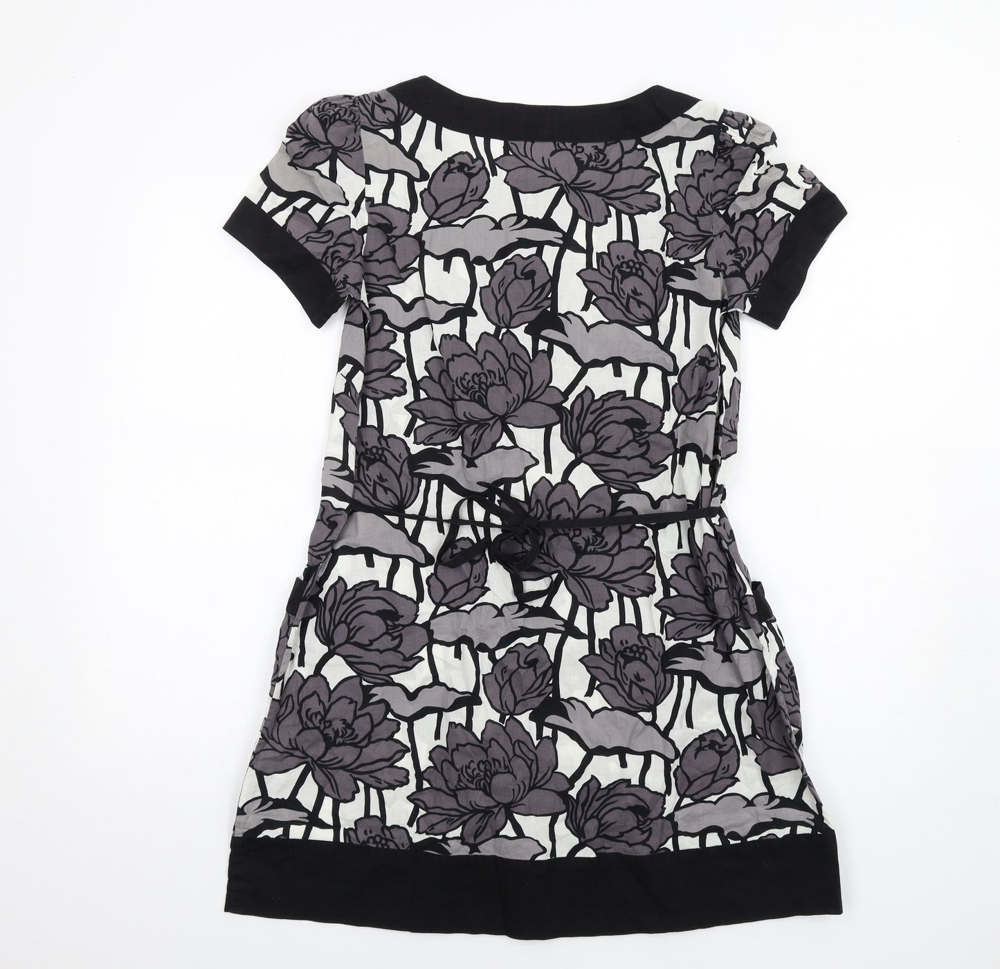 Warehouse Womens Grey Floral Cotton A-Line Size 10 Scoop Neck Pullover