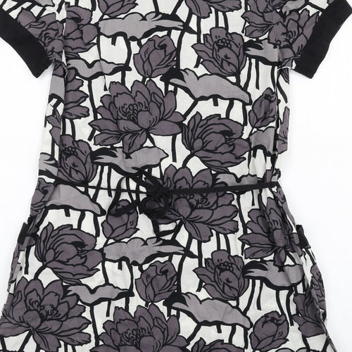 Warehouse Womens Grey Floral Cotton A-Line Size 10 Scoop Neck Pullover
