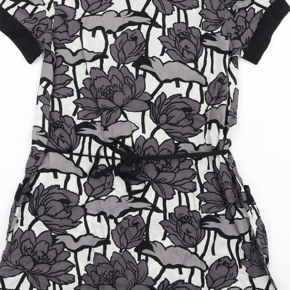 Warehouse Womens Grey Floral Cotton A-Line Size 10 Scoop Neck Pullover