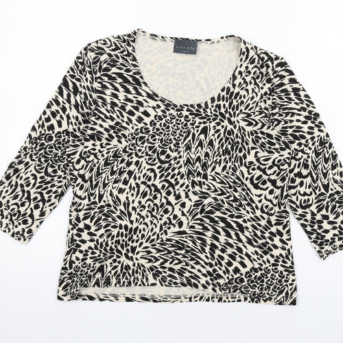 Alex & Co. Womens Beige Animal Print Viscose Basic T-Shirt Size 14 Scoop Neck