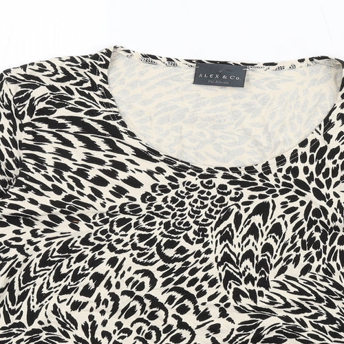 Alex & Co. Womens Beige Animal Print Viscose Basic T-Shirt Size 14 Scoop Neck