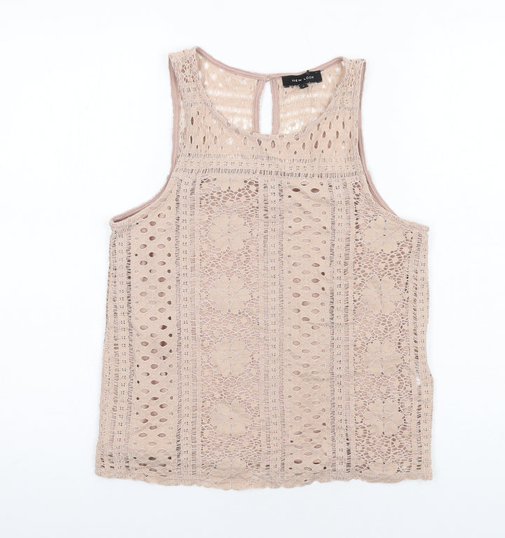 New Look Womens Beige Nylon Basic Tank Size 8 Scoop Neck