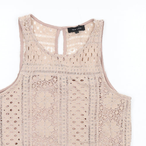 New Look Womens Beige Nylon Basic Tank Size 8 Scoop Neck