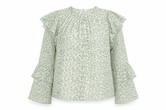 H&M Womens Green Floral Polyester Basic Blouse Size 14 Round Neck