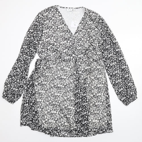 VILA Womens Black Geometric Polyester A-Line Size 14 V-Neck Pullover