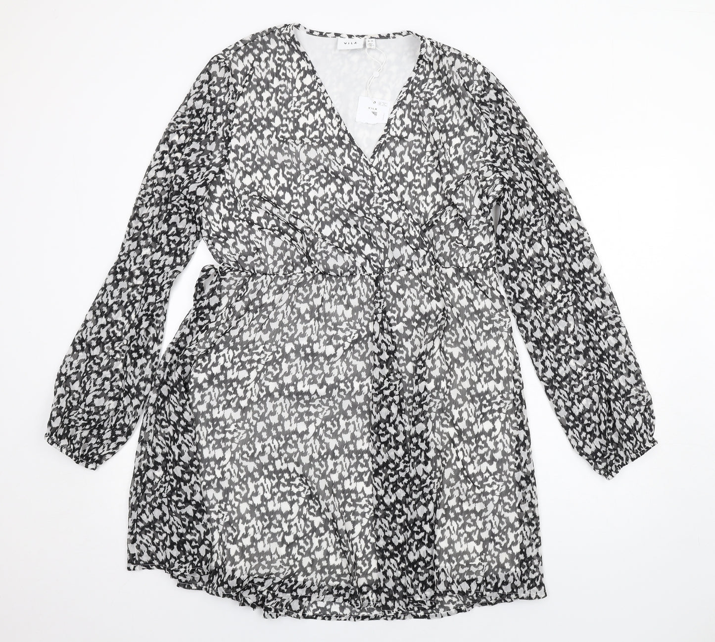 VILA Womens Black Geometric Polyester A-Line Size 14 V-Neck Pullover