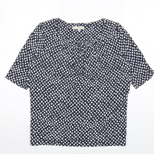 Hobbs Womens Blue Geometric Viscose Basic T-Shirt Size S Round Neck