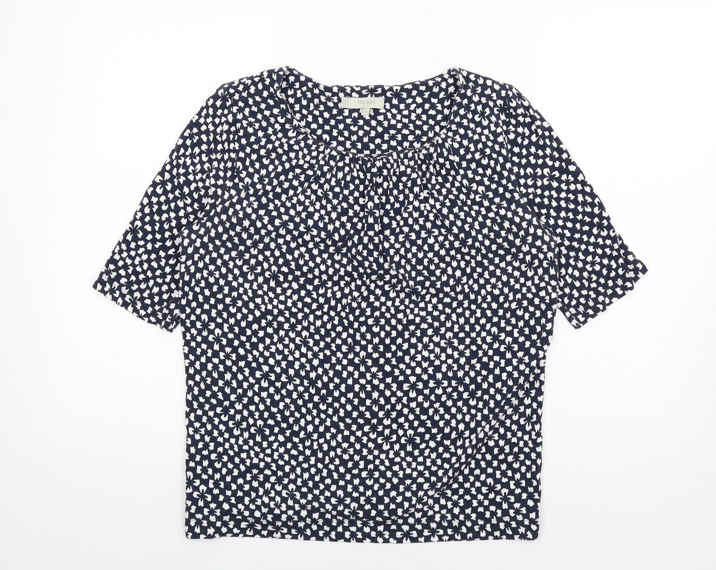 Hobbs Womens Blue Geometric Viscose Basic T-Shirt Size S Round Neck