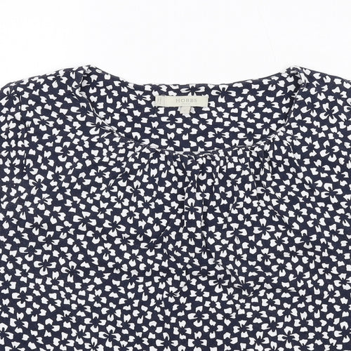 Hobbs Womens Blue Geometric Viscose Basic T-Shirt Size S Round Neck