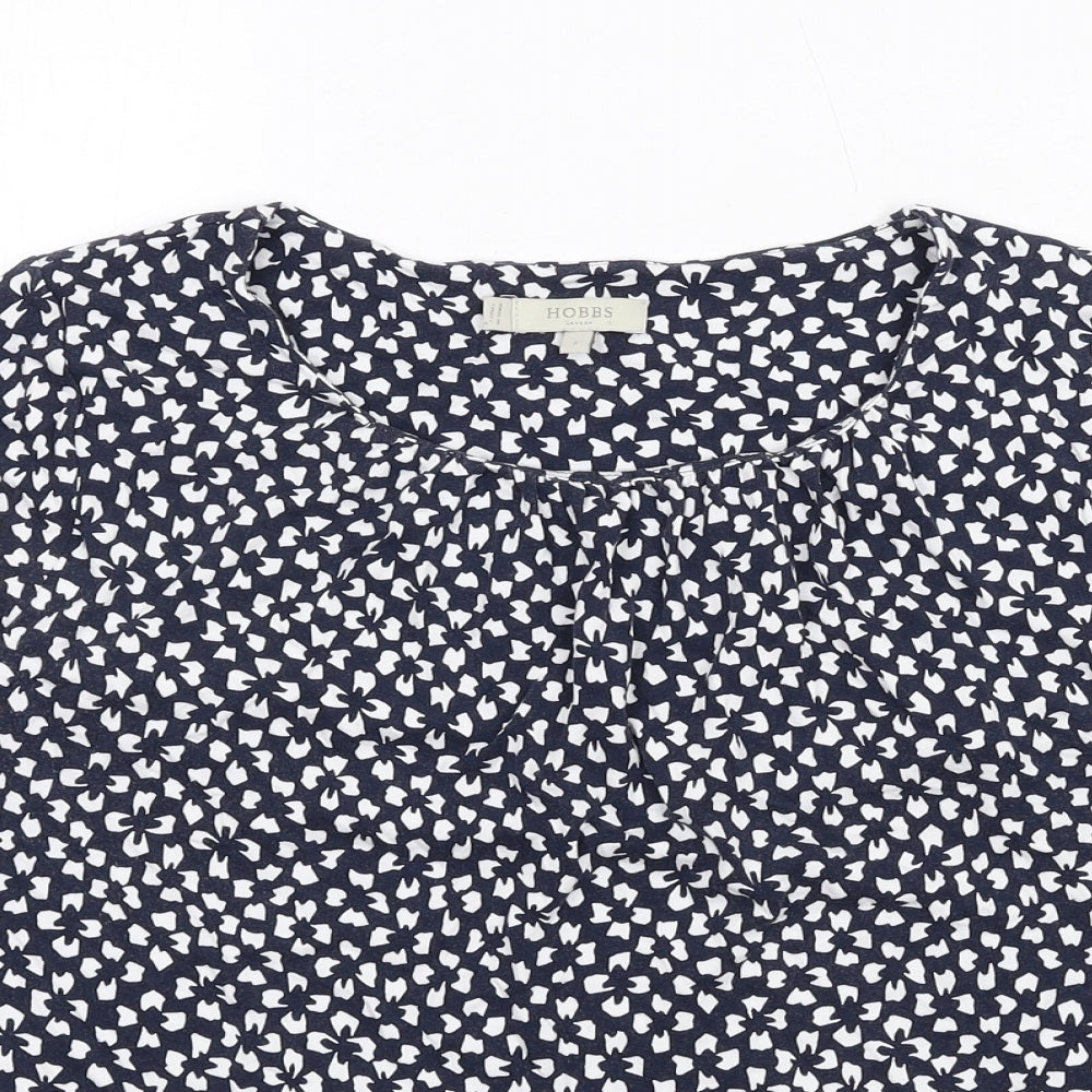 Hobbs Womens Blue Geometric Viscose Basic T-Shirt Size S Round Neck
