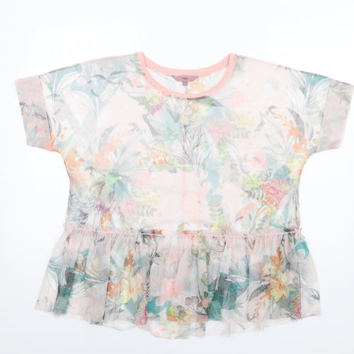 NEXT Womens Multicoloured Floral Polyester Basic T-Shirt Size 12 Round Neck