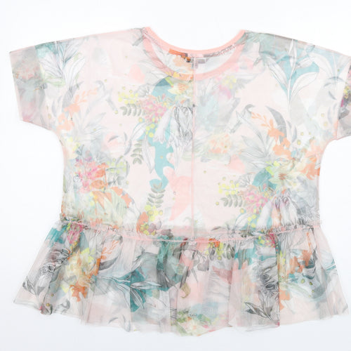 NEXT Womens Multicoloured Floral Polyester Basic T-Shirt Size 12 Round Neck