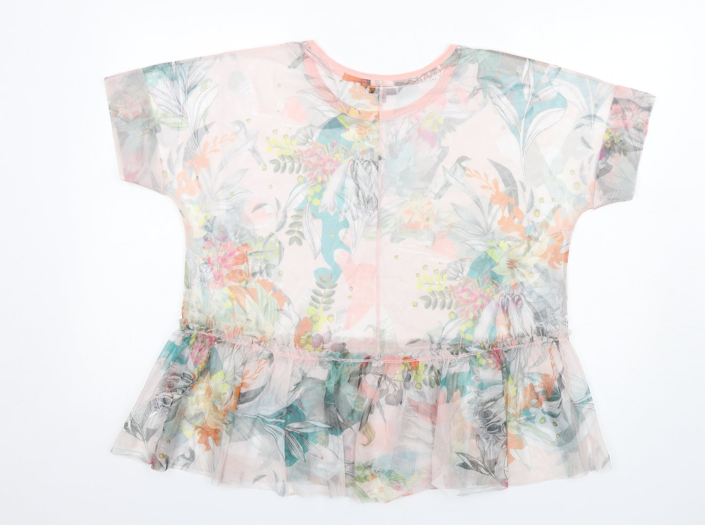 NEXT Womens Multicoloured Floral Polyester Basic T-Shirt Size 12 Round Neck