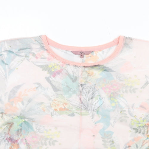 NEXT Womens Multicoloured Floral Polyester Basic T-Shirt Size 12 Round Neck