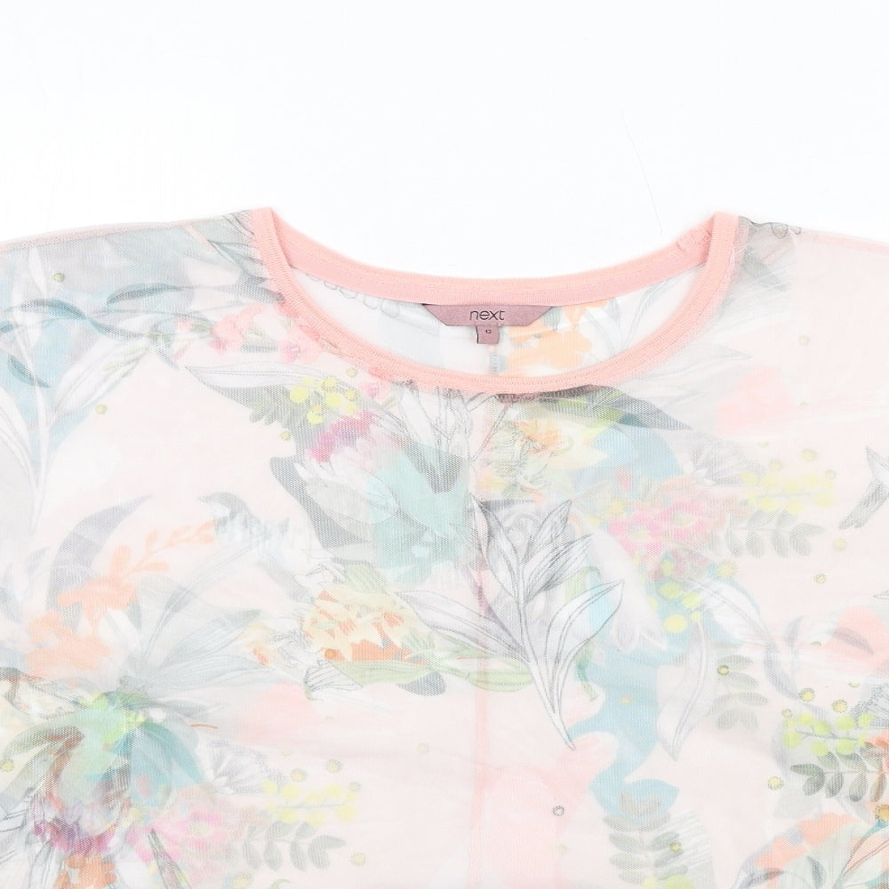 NEXT Womens Multicoloured Floral Polyester Basic T-Shirt Size 12 Round Neck