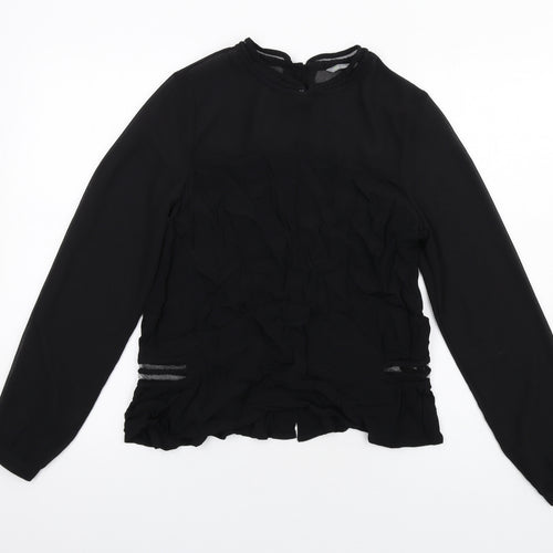 Marks and Spencer Womens Black Viscose Basic Blouse Size 12 Round Neck