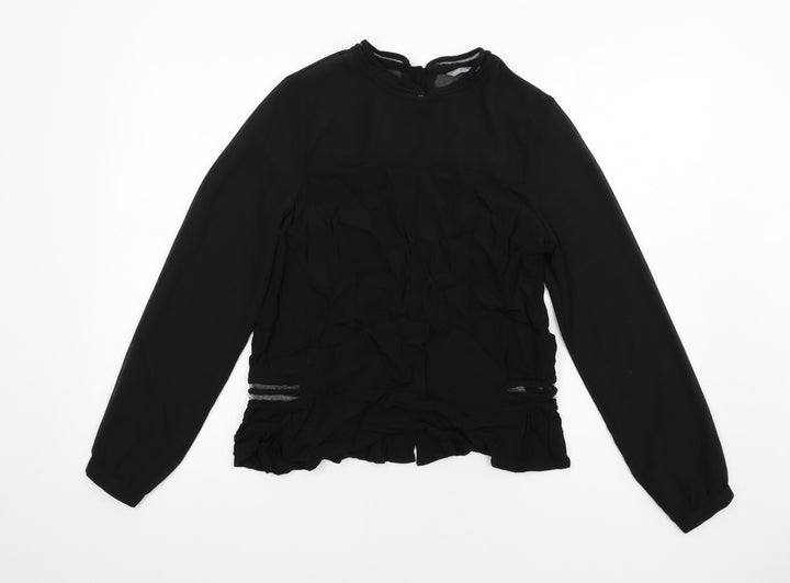 Marks and Spencer Womens Black Viscose Basic Blouse Size 12 Round Neck