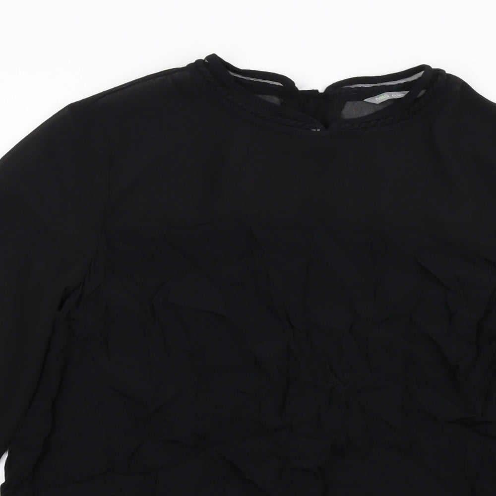 Marks and Spencer Womens Black Viscose Basic Blouse Size 12 Round Neck