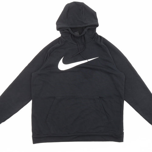 Nike Mens Black Cotton Pullover Hoodie Size L - Printed Logo