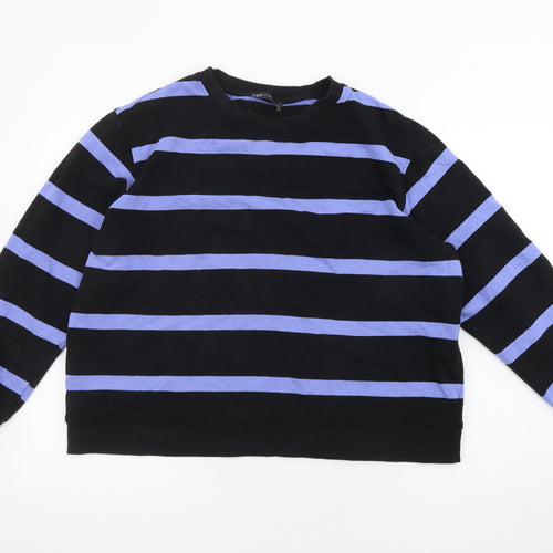 Marks and Spencer Mens Black Striped Cotton Pullover Sweatshirt Size L