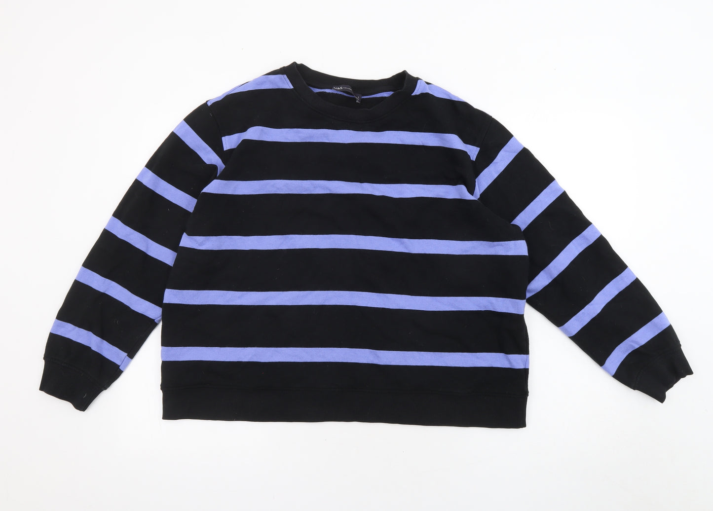 Marks and Spencer Mens Black Striped Cotton Pullover Sweatshirt Size L