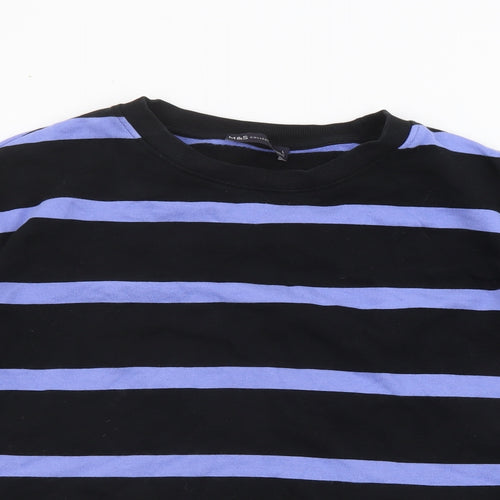 Marks and Spencer Mens Black Striped Cotton Pullover Sweatshirt Size L