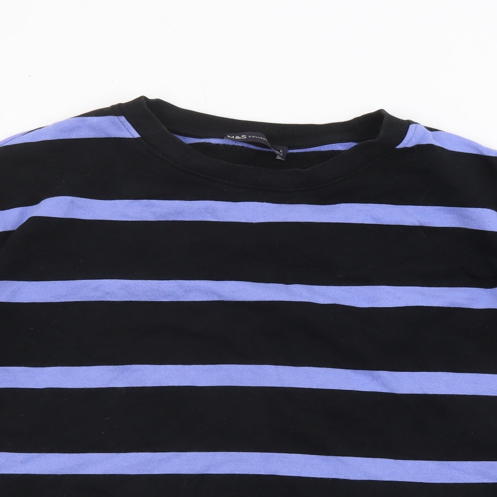 Marks and Spencer Mens Black Striped Cotton Pullover Sweatshirt Size L