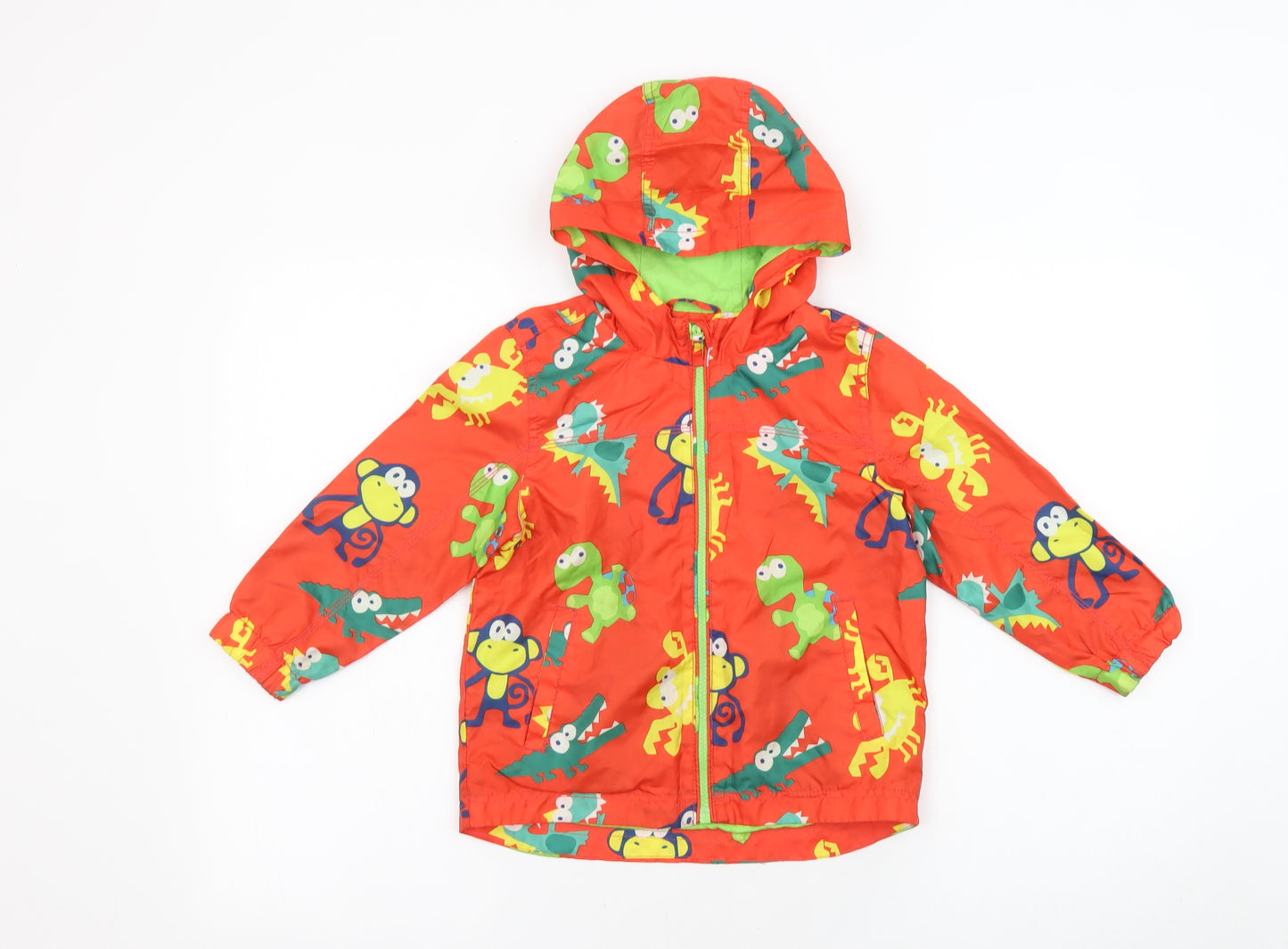 NEXT Boys Red Geometric Rain Coat Coat Size 3-4 Years Zip - Dinosaur Print, Pockets