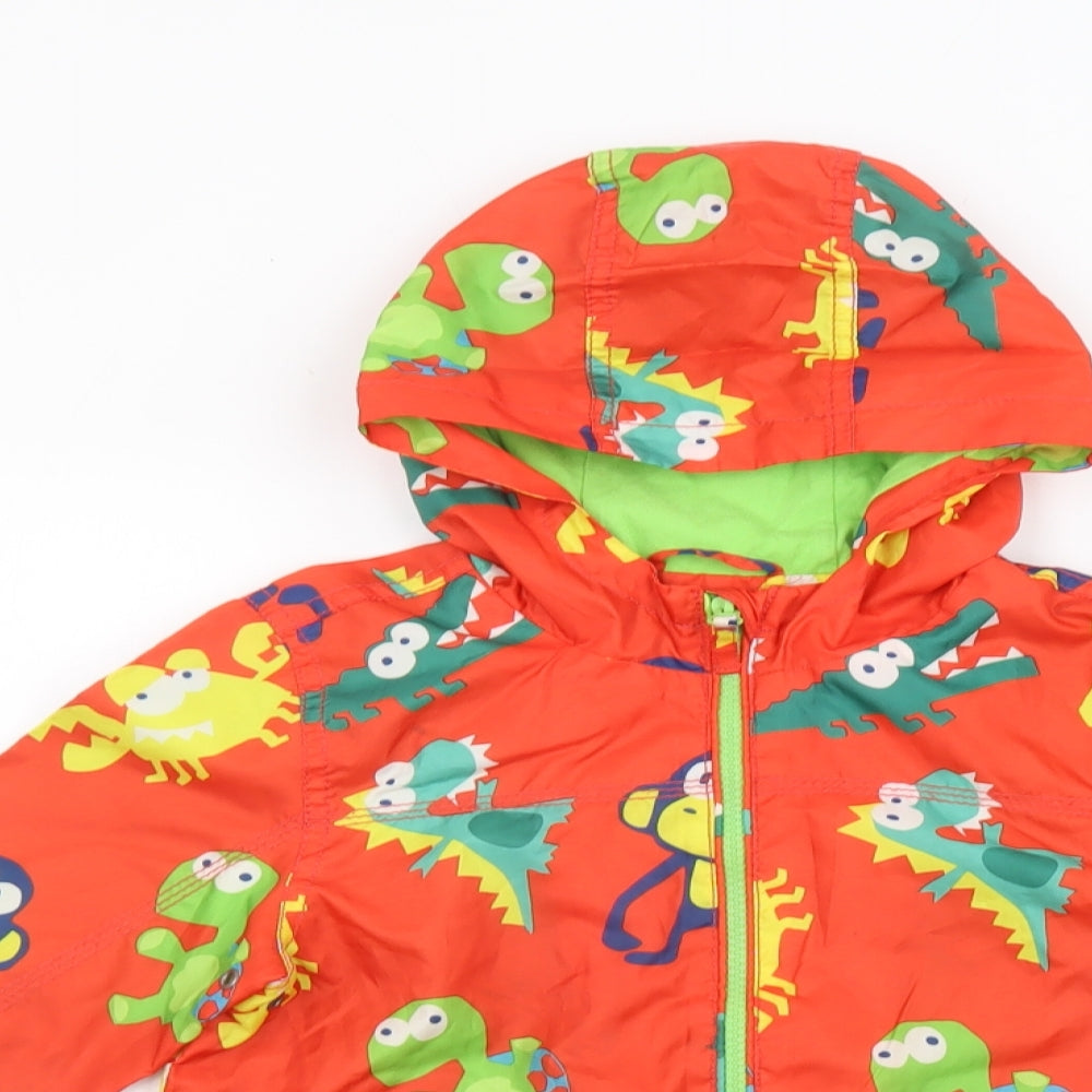 NEXT Boys Red Geometric Rain Coat Coat Size 3-4 Years Zip - Dinosaur Print, Pockets
