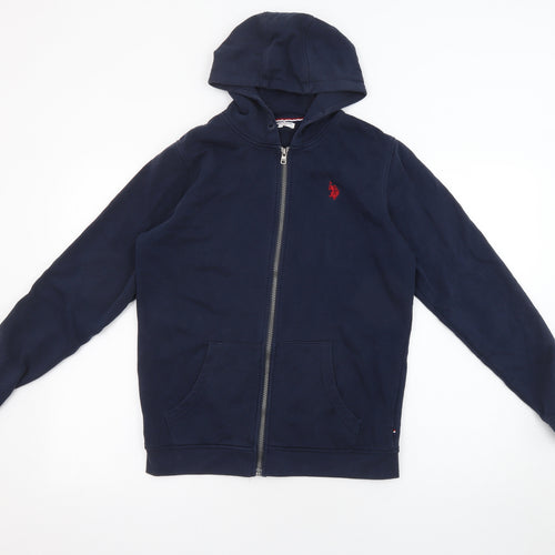 US Polo Assn. Boys Blue Cotton Full Zip Hoodie Size 14-15 Years Zip - Embroidered Logo