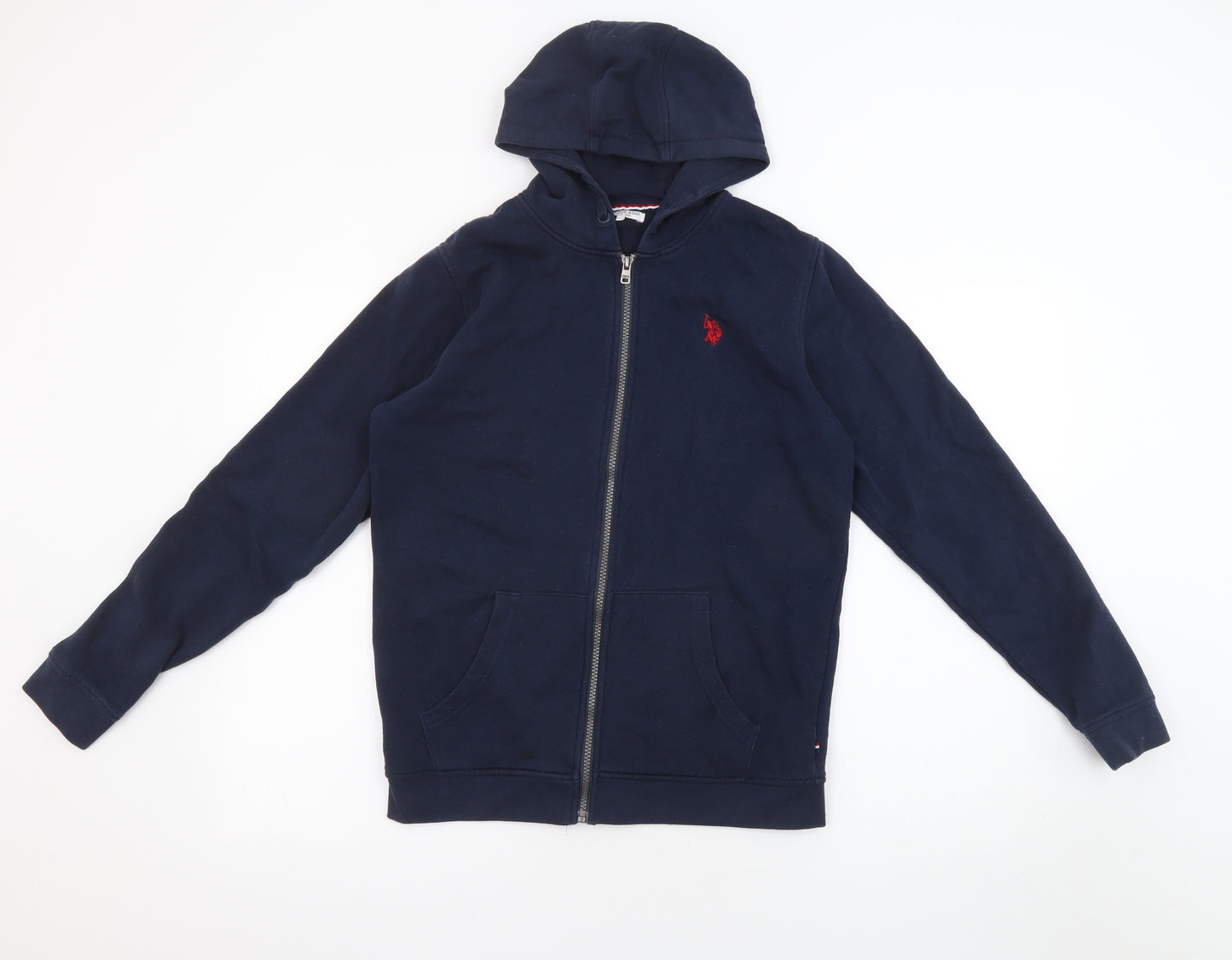 US Polo Assn. Boys Blue Cotton Full Zip Hoodie Size 14-15 Years Zip - Embroidered Logo