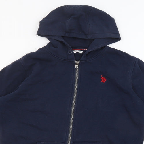 US Polo Assn. Boys Blue Cotton Full Zip Hoodie Size 14-15 Years Zip - Embroidered Logo