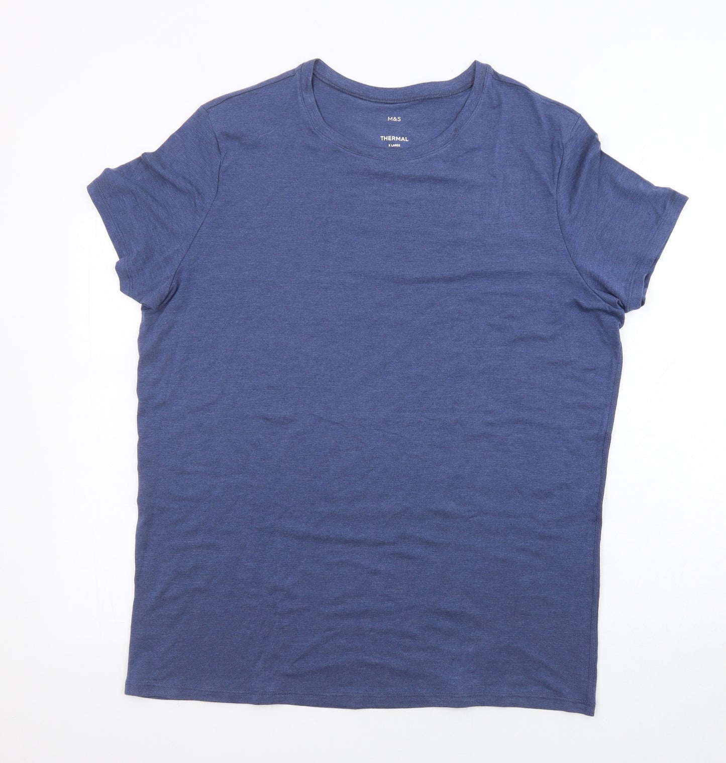 Marks and Spencer Mens Blue Acrylic T-Shirt Size XL Crew Neck - Thermal Top