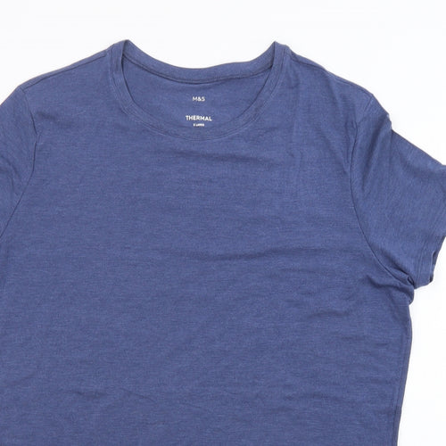 Marks and Spencer Mens Blue Acrylic T-Shirt Size XL Crew Neck - Thermal Top
