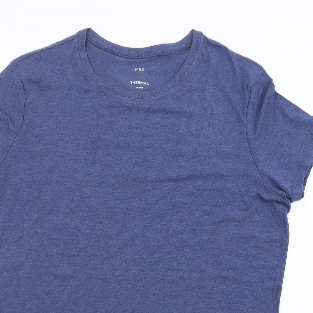 Marks and Spencer Mens Blue Acrylic T-Shirt Size XL Crew Neck - Thermal Top
