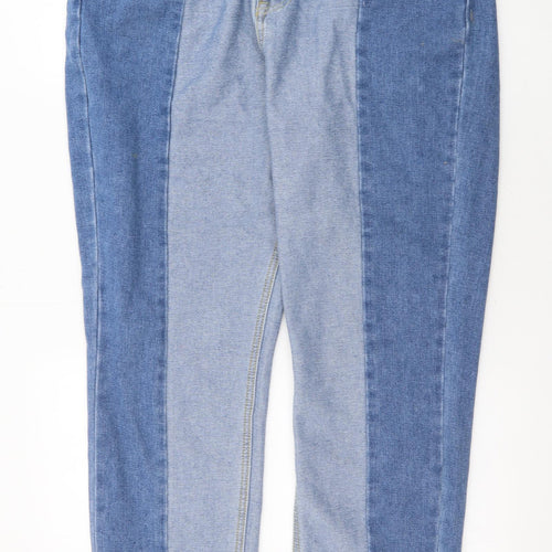 Missguided Womens Blue Cotton Straight Jeans Size 14 L29 in Regular Zip - Raw Hems