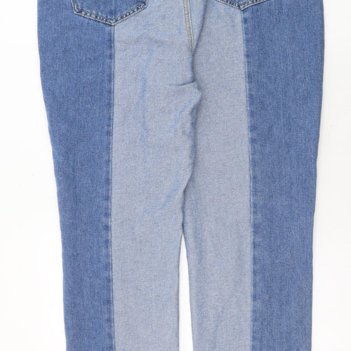Missguided Womens Blue Cotton Straight Jeans Size 14 L29 in Regular Zip - Raw Hems