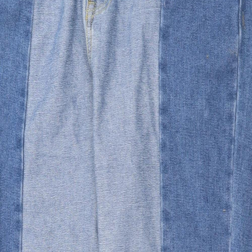 Missguided Womens Blue Cotton Straight Jeans Size 14 L29 in Regular Zip - Raw Hems