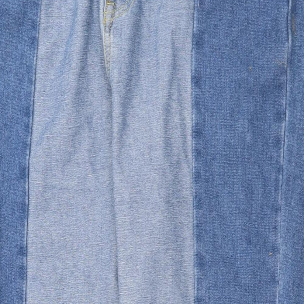 Missguided Womens Blue Cotton Straight Jeans Size 14 L29 in Regular Zip - Raw Hems