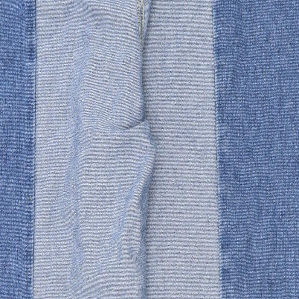 Missguided Womens Blue Cotton Straight Jeans Size 14 L29 in Regular Zip - Raw Hems