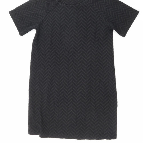 NEXT Womens Black Geometric Polyester T-Shirt Dress Size 14 Round Neck Pullover