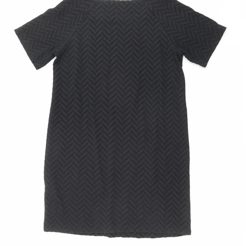NEXT Womens Black Geometric Polyester T-Shirt Dress Size 14 Round Neck Pullover
