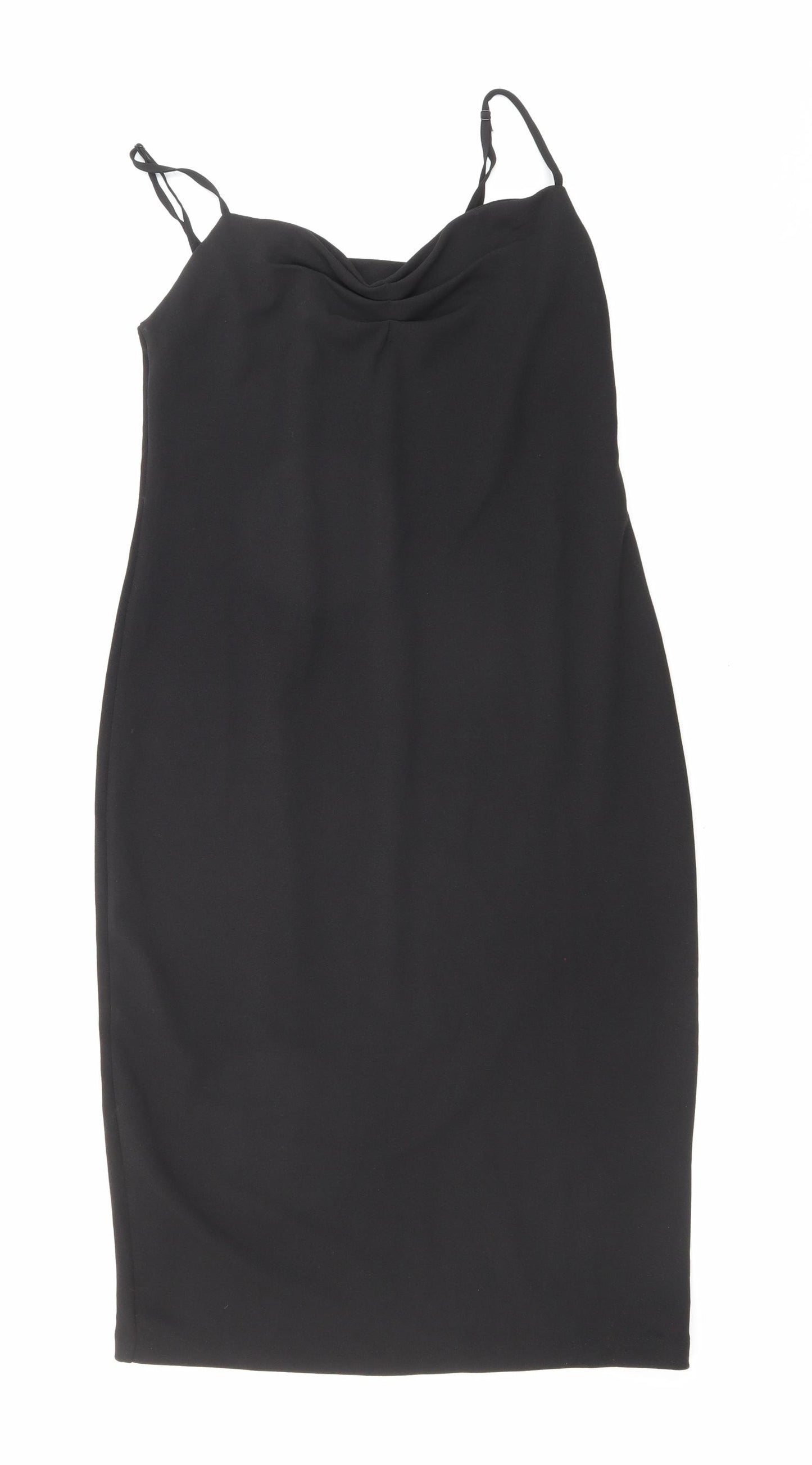 Zara Womens Black Polyester Slip Dress Size 6 Cowl Neck Pullover