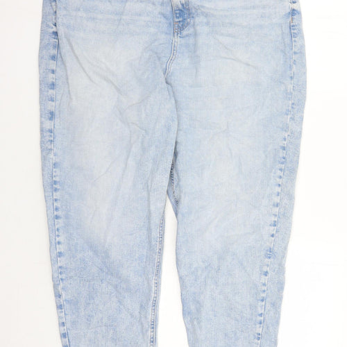Marks and Spencer Womens Blue Cotton Mom Jeans Size 18 L28 in Regular Zip
