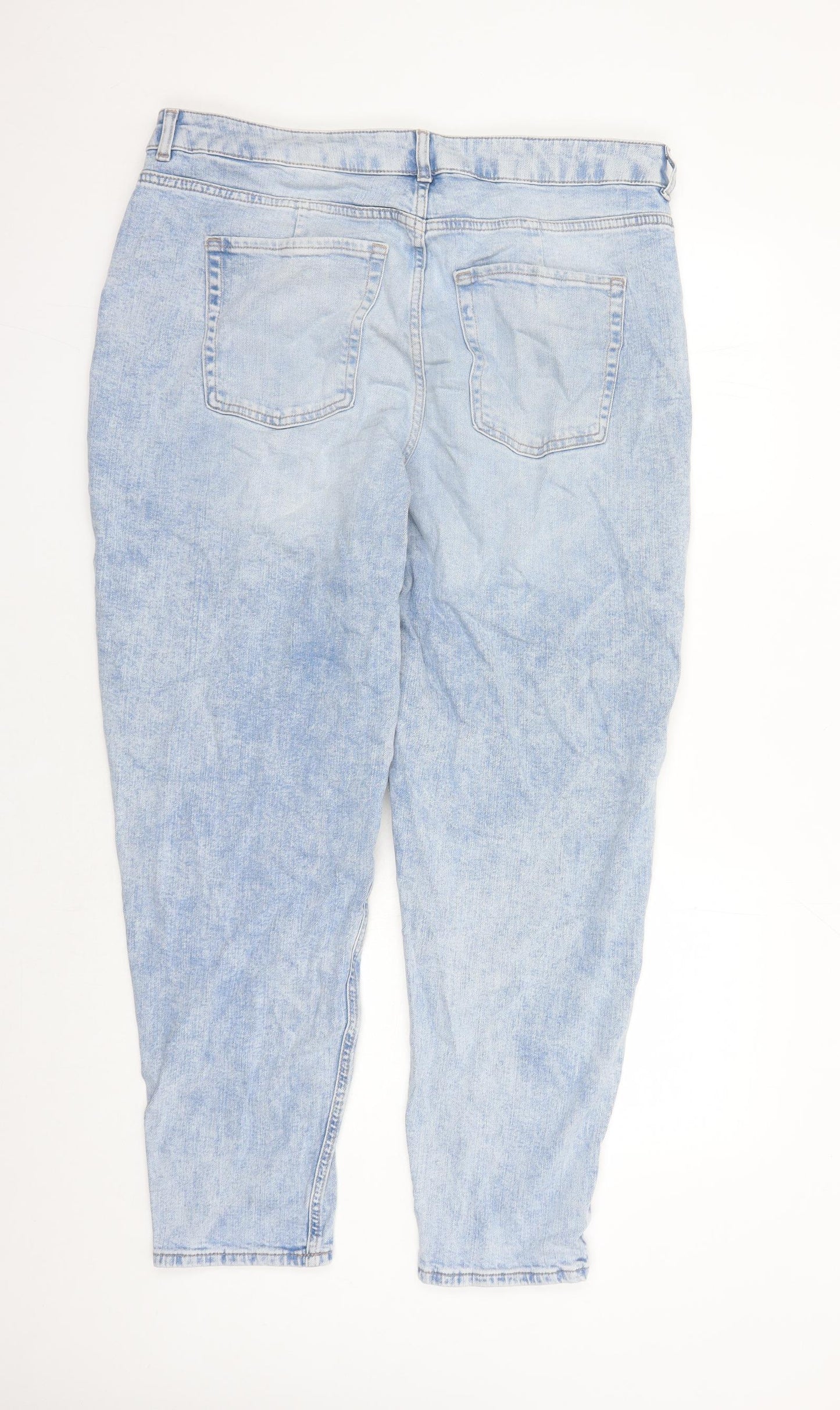 Marks and Spencer Womens Blue Cotton Mom Jeans Size 18 L28 in Regular Zip