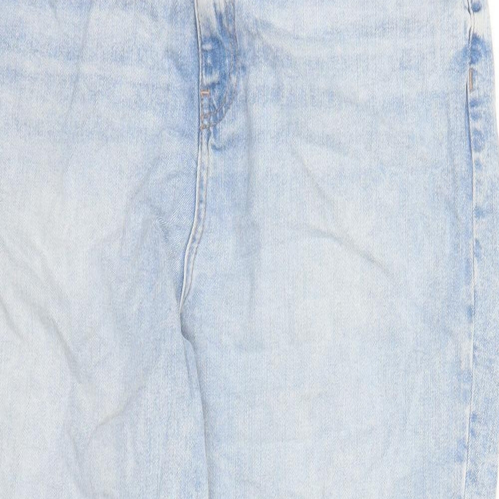 Marks and Spencer Womens Blue Cotton Mom Jeans Size 18 L28 in Regular Zip